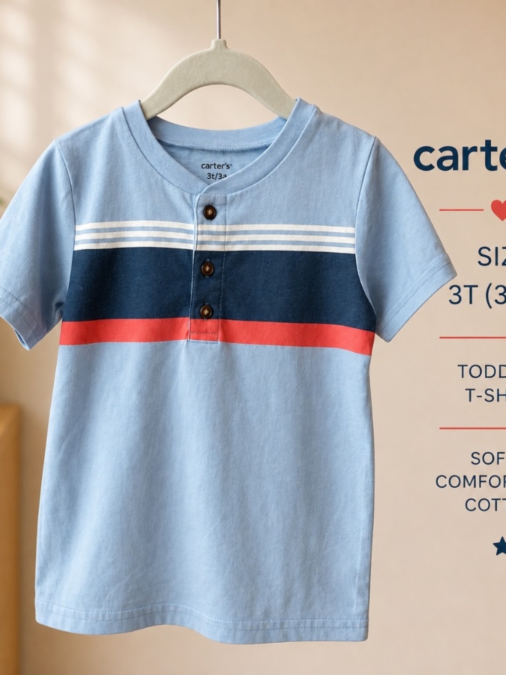Carter’s Boys Blue Striped Henley T-Shirt Size 3T